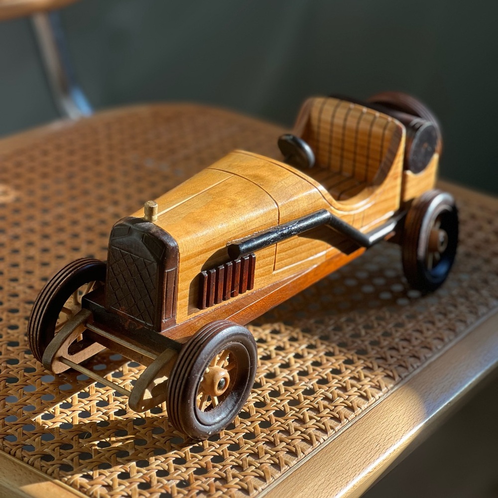Hand Carved Wooden Toy Car - Vintage Roadster Style